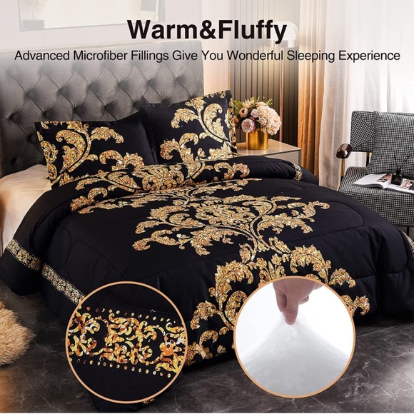 Comforter Set, Modern Luxury Design Hotel Style with Pillow Cases (Black,King) - Picture 2 of 6